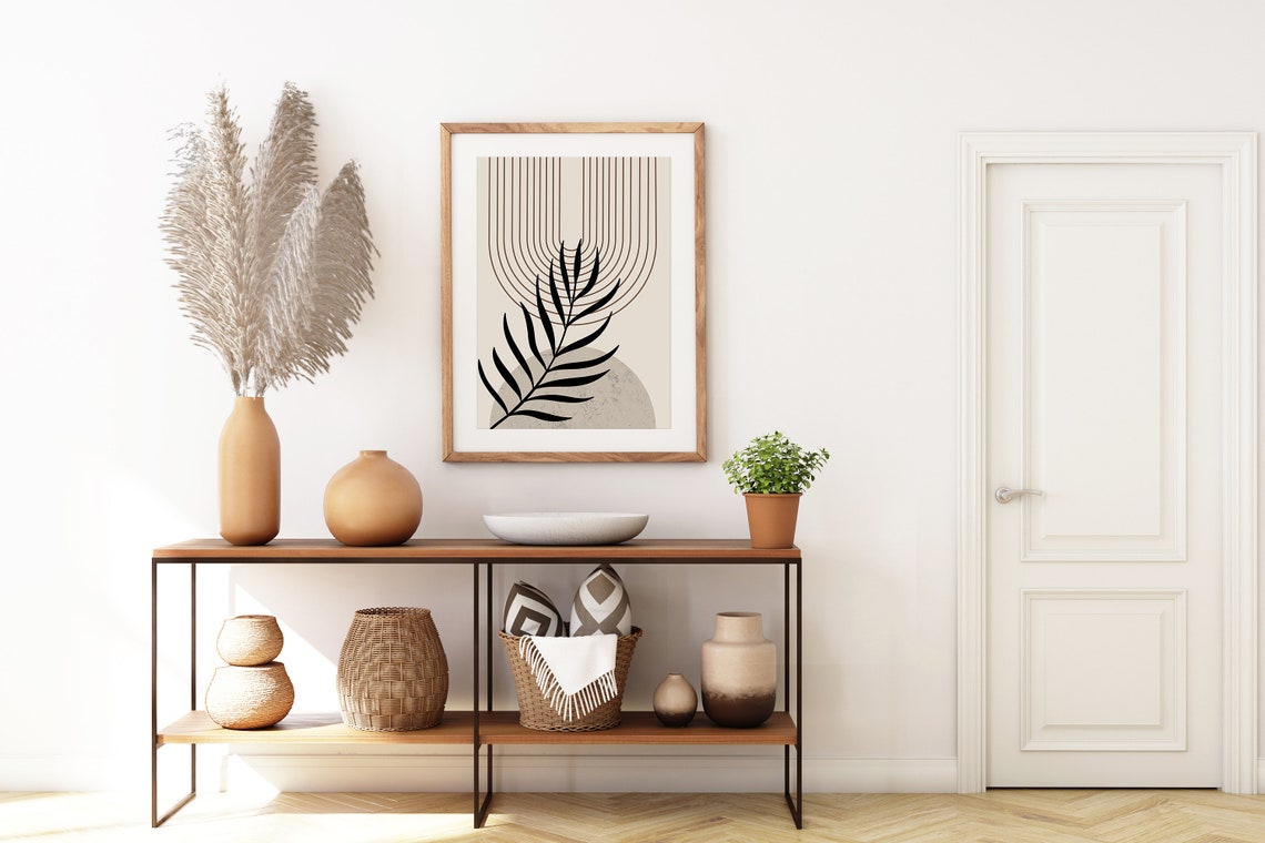 Mid Century Black Palm Leaf Arch Lines Neutral Botanical Poster - Image 7
