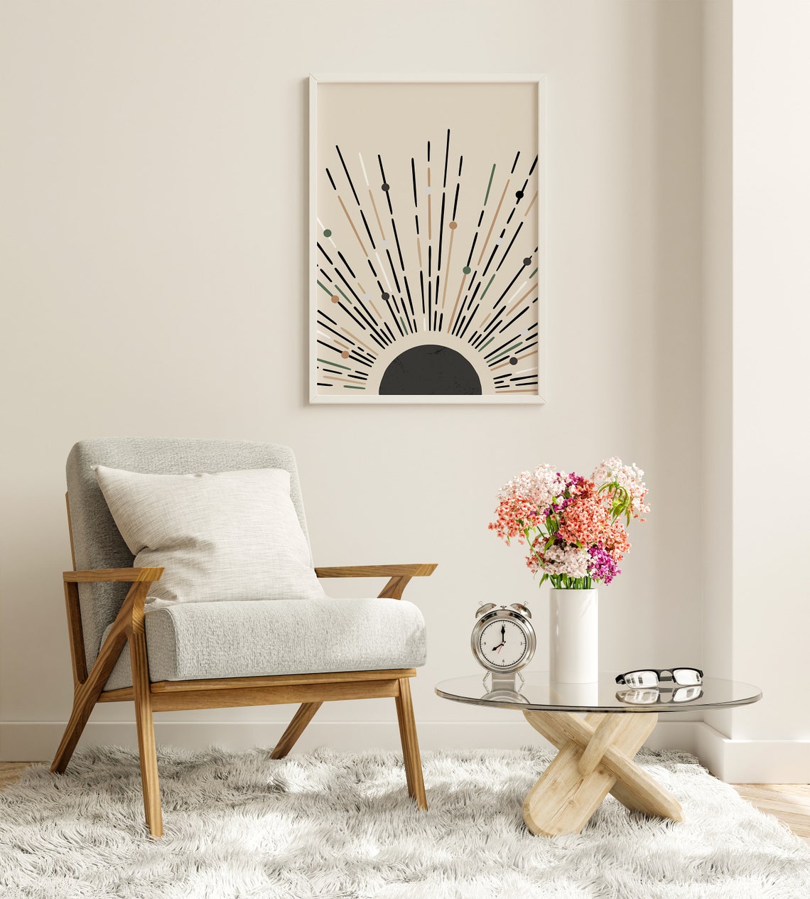Warm Abstract Rising Sun Radiating Lines Mid Century Boho Poster - Image 7