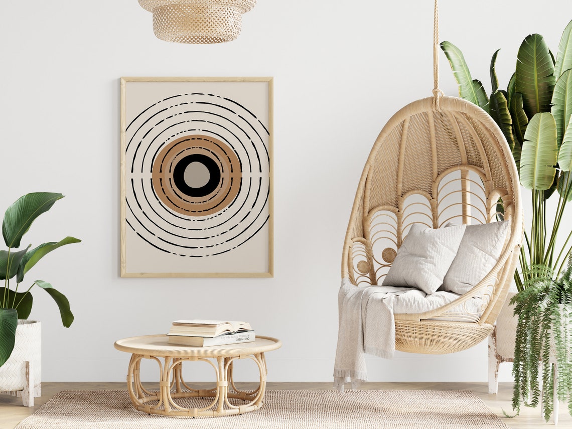 Concentric Dashed Circles Neutral Black Tan Geometric Poster - Image 3