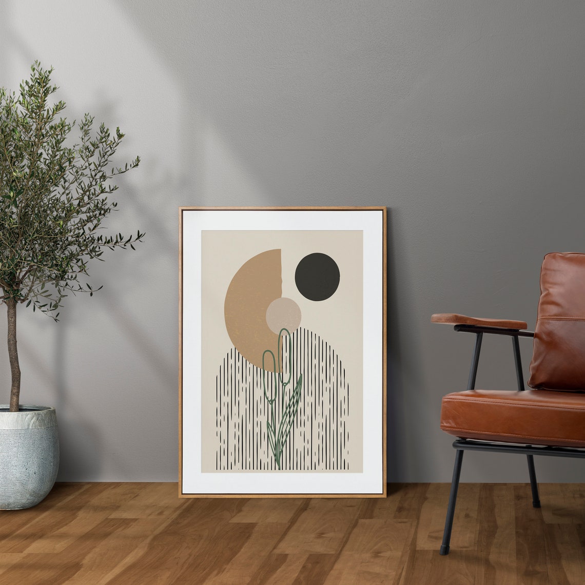 Abstract Beige Arches Green Flower Mid Century Modern Poster - Image 5