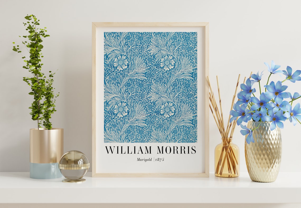 William Morris Marigold 1875 Blue Floral Pattern Art Deco Poster - Image 3