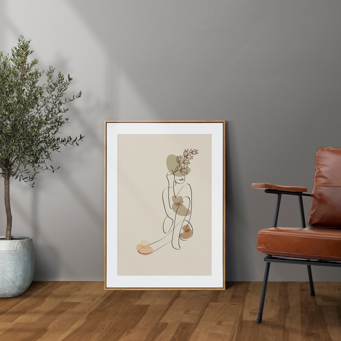 Minimalist Woman Line Art Floral Abstract Beige Elegant Poster - Image 5