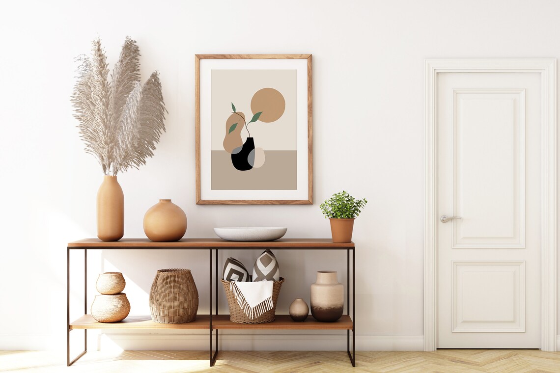 Abstract Vase Green Branch Sun Neutral Modern Still Life Poster - Image 7