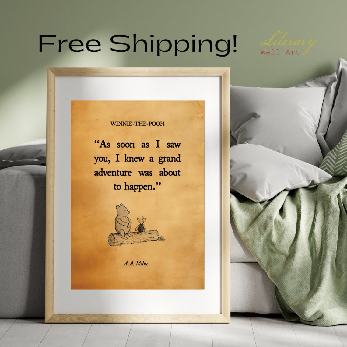 Winnie The Pooh Quote Poster "Grand Adventure About To Happen" Vintage Parchment - Image 4
