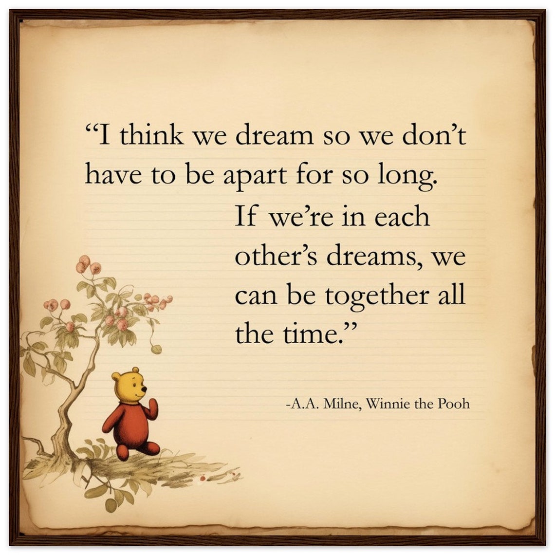 Winnie the Pooh Dream Together Quote Vintage Book Page Poster