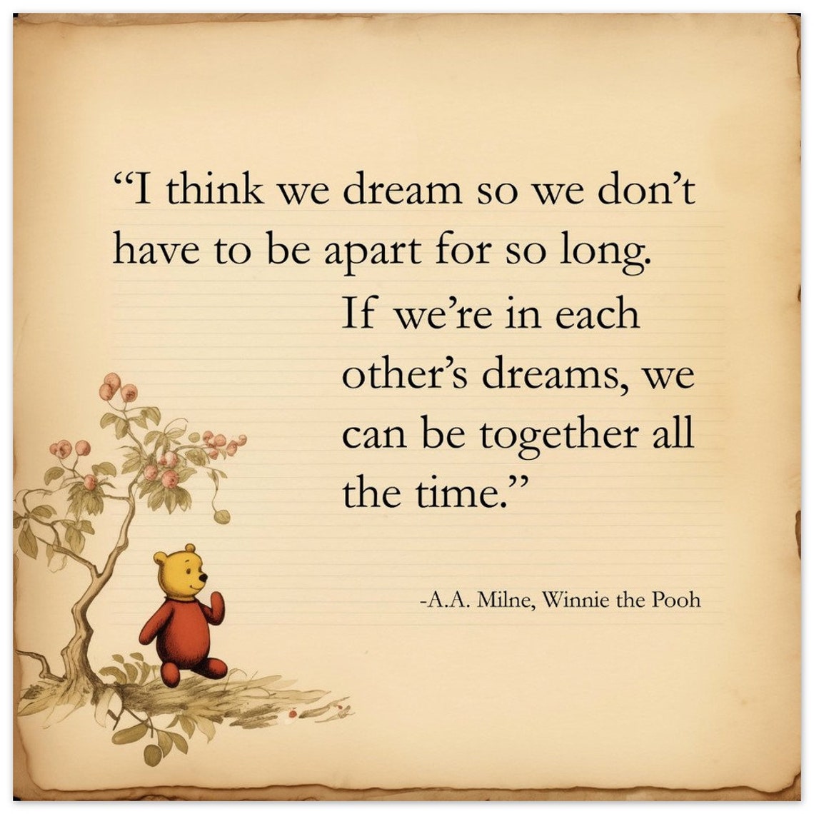 Winnie the Pooh In Each Others Dreams Vintage Book Quote Print