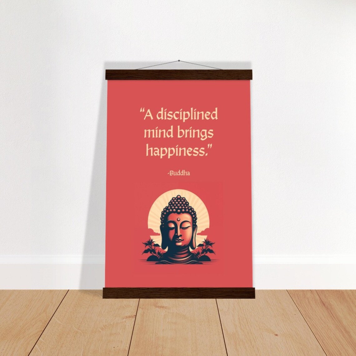Buddha Quote Poster "A Disciplined Mind Brings Happiness" Red Zen Design - Image 4