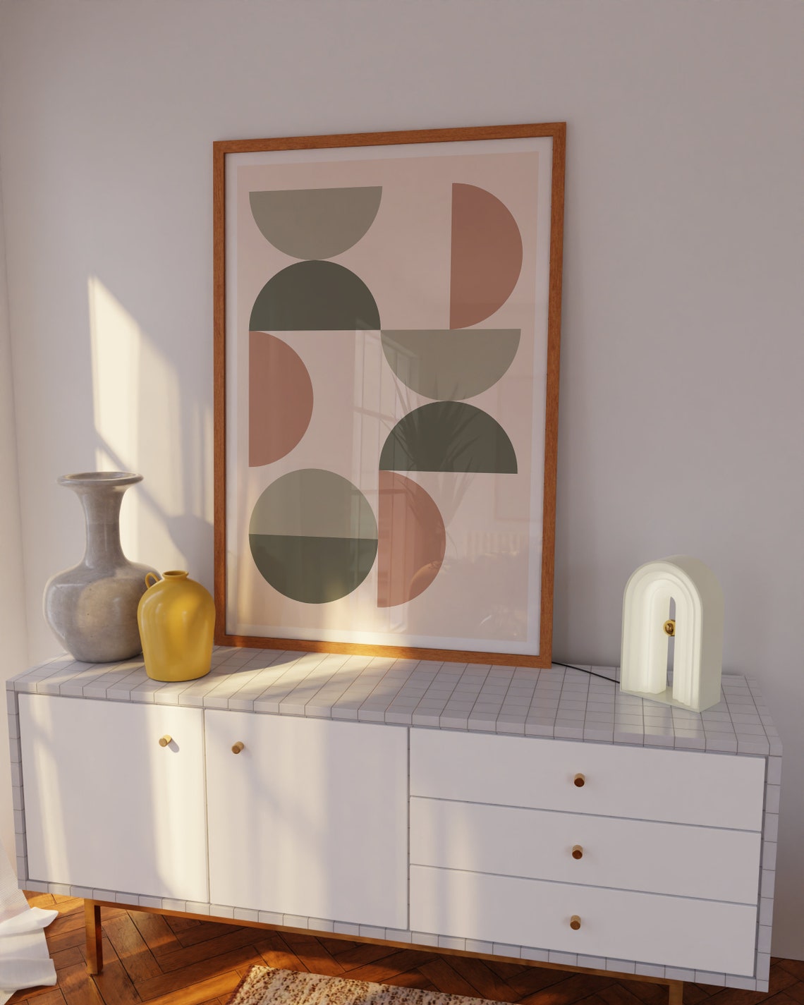 Scattered Sage Terracotta Semicircle Bauhaus Abstract Poster - Image 4