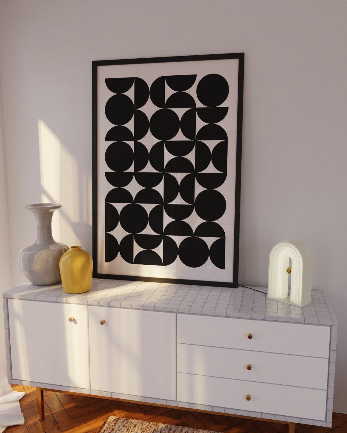 Black Circle Grid Pattern Minimalist Monochrome Abstract Poster - Image 4