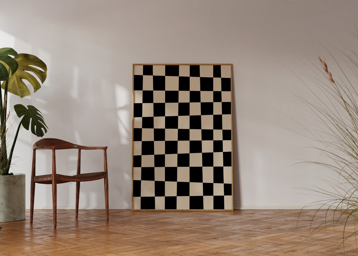 Black Cream Checkerboard Bold Contrast Modern Graphic Art Poster - Image 4