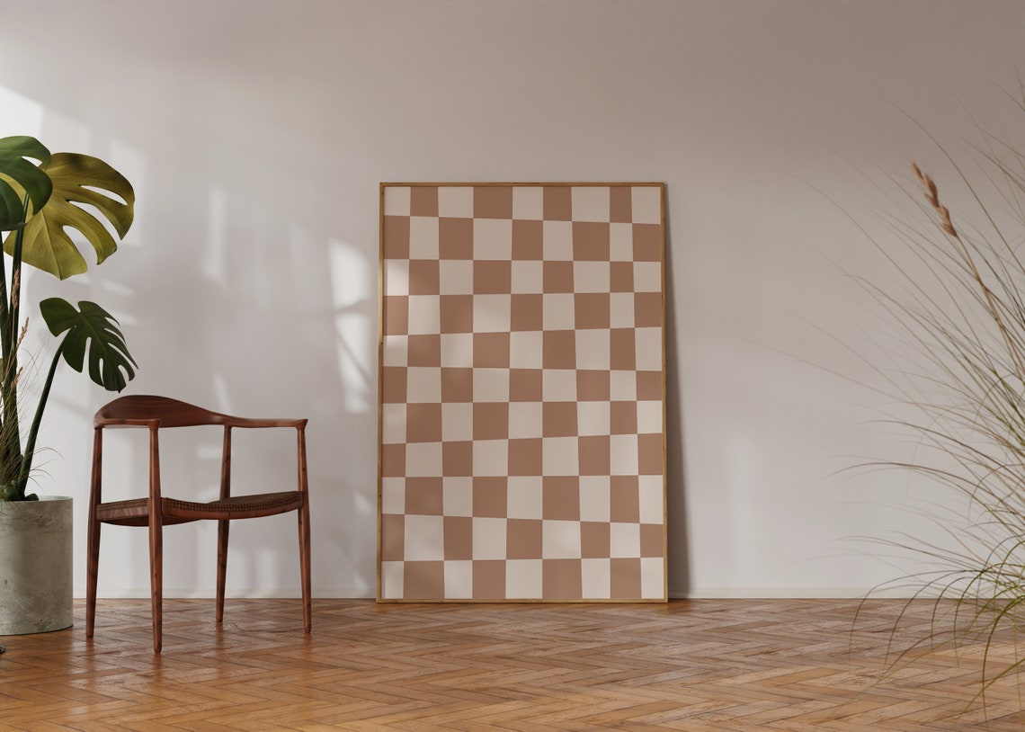 Tan Checkerboard Warm Neutral Classic Retro Pattern Art Poster - Image 4