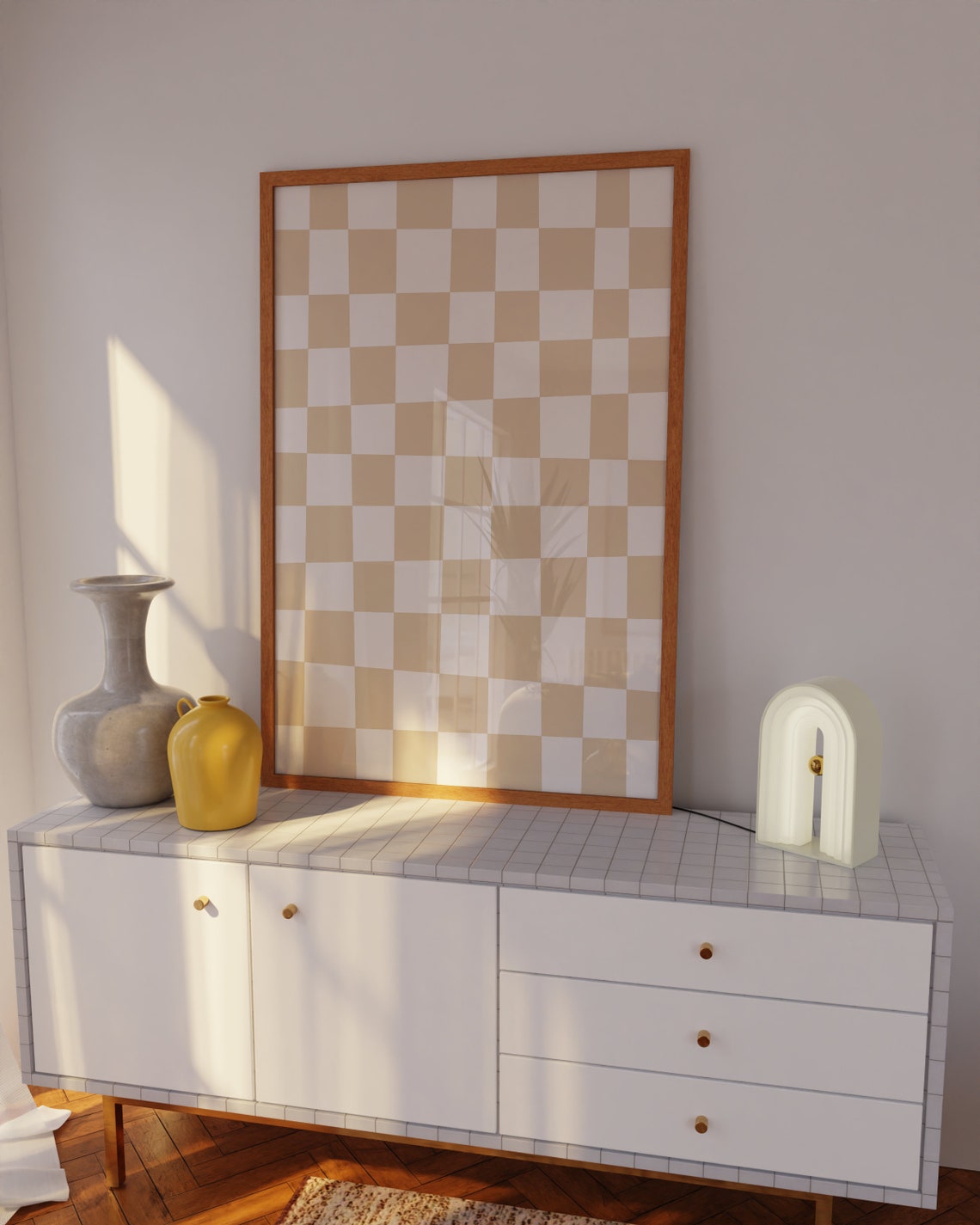 Beige White Checkerboard Soft Neutral Minimalist Modern Poster - Image 4