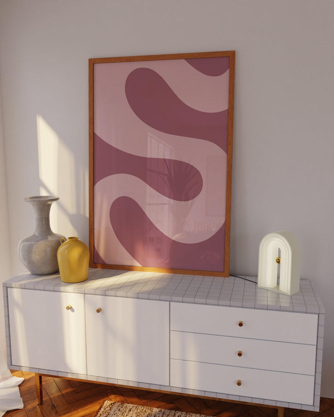 Dusty Rose Wavy Curves Abstract Pink Minimalist Modern Poster - Image 4