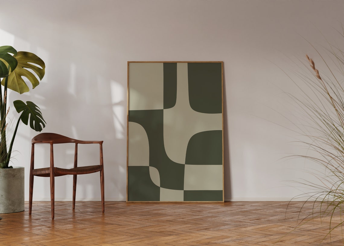 Olive Green Organic Shapes Mid Century Modern Abstract Poster