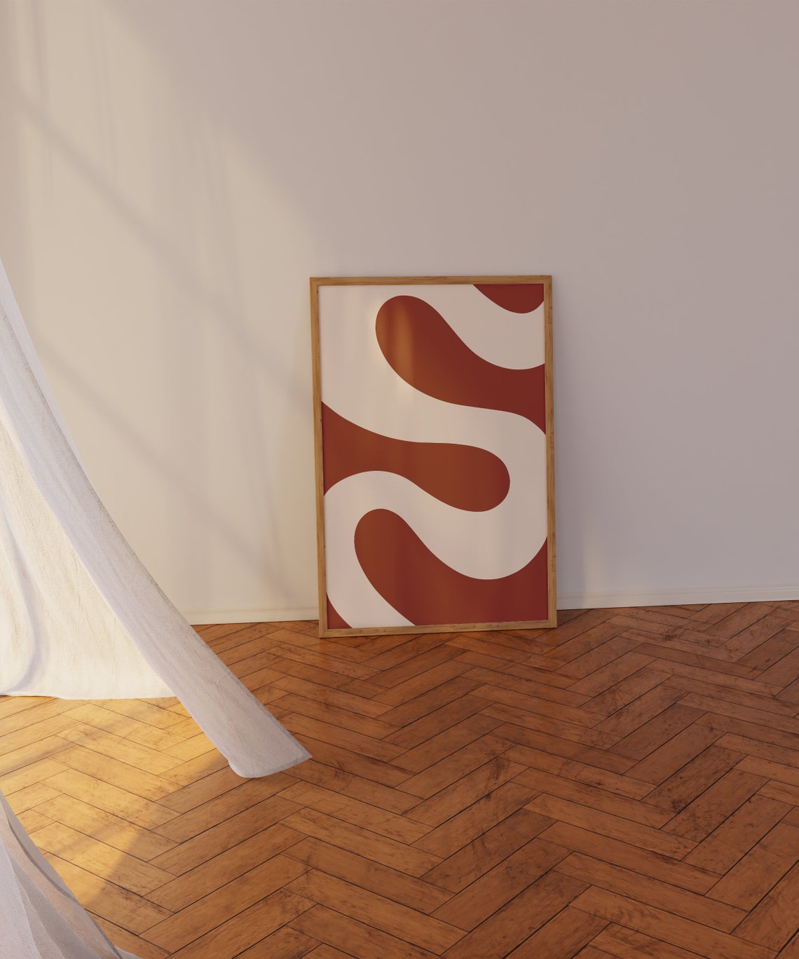 Burnt Orange Wavy Curves Abstract Retro Minimalist Wall Poster - Image 2