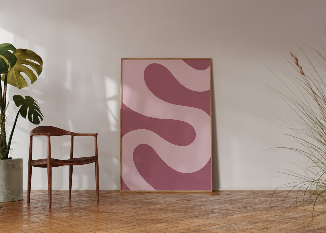 Dusty Rose Wavy Curves Abstract Pink Minimalist Modern Poster - Image 2