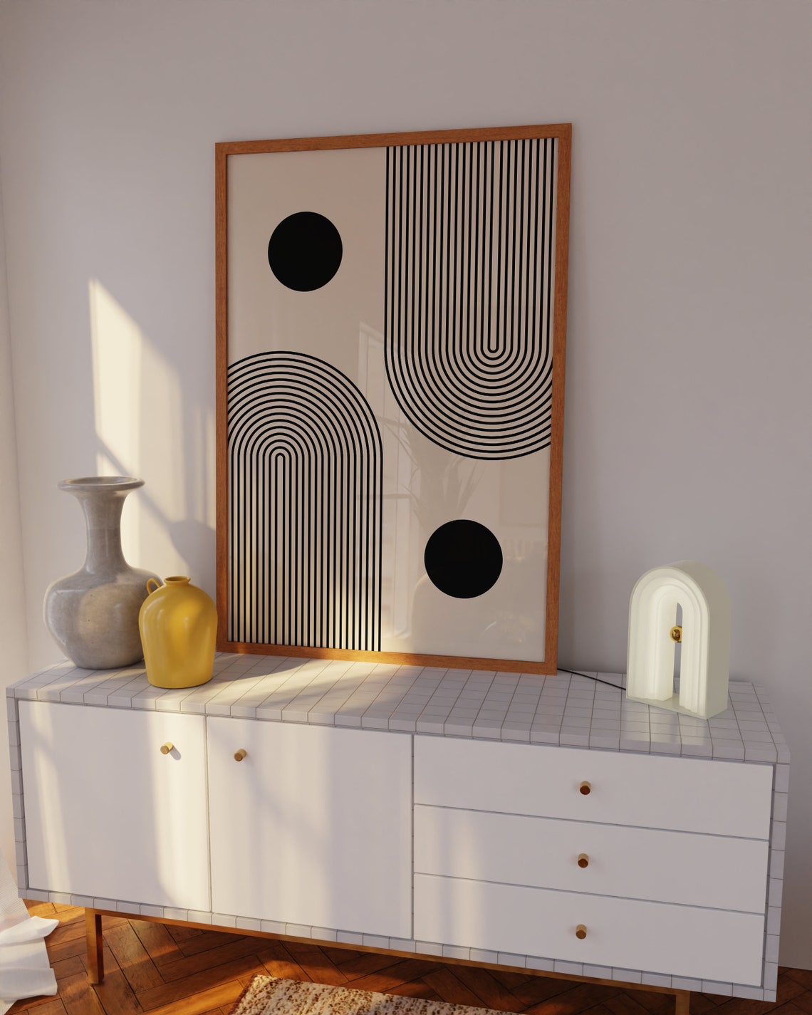 Mid Century Modern Striped Arch Columns Two Dot Abstract Poster - Image 2