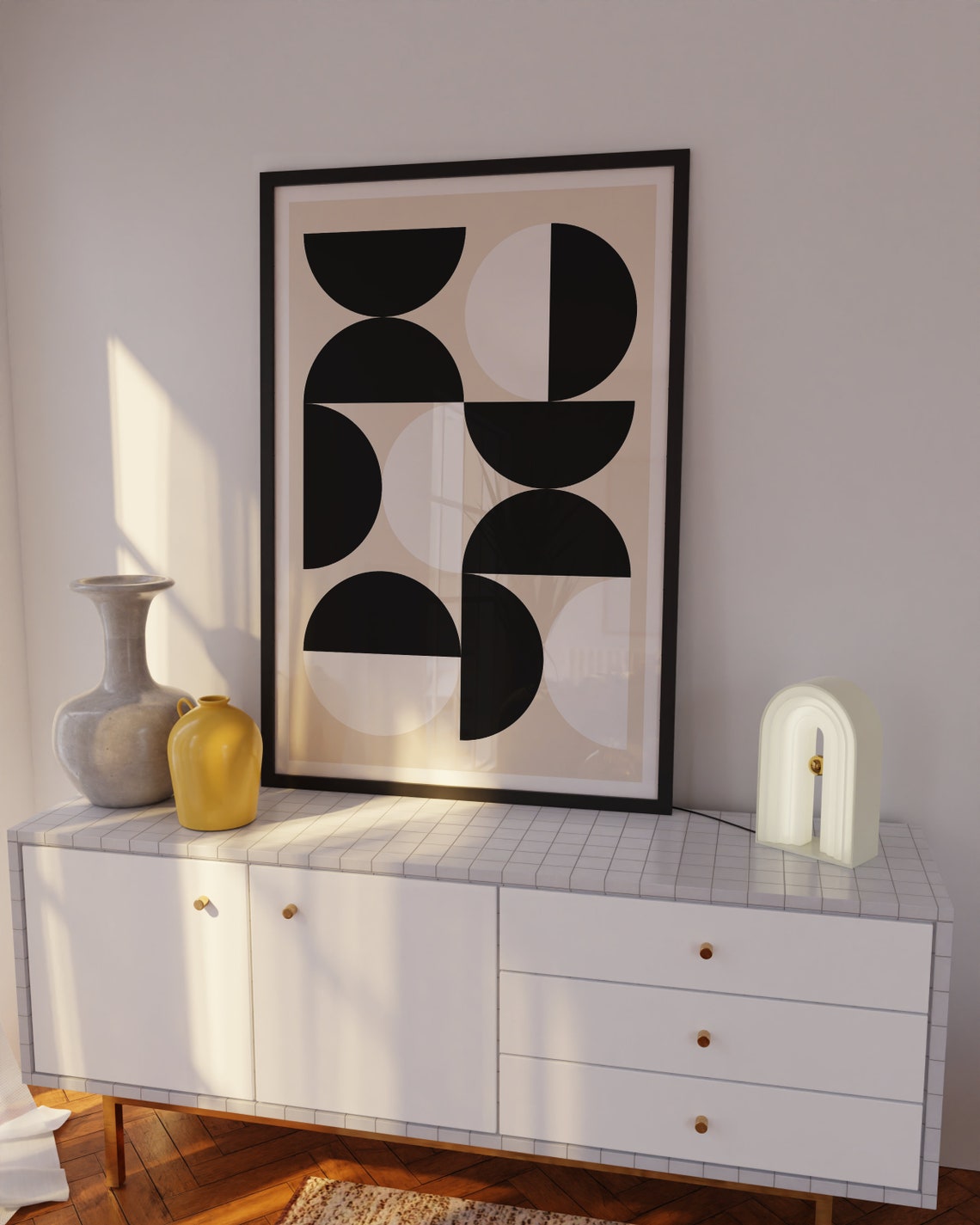 Black and Cream Half Circle Bauhaus Geometric Modern Art Poster - Image 4