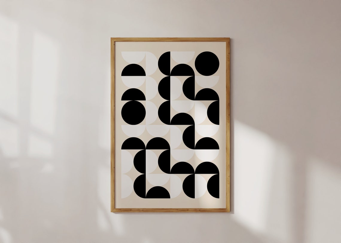 Black Quarter Circle Interlocking Geometric Grid Bauhaus Art Poster - Image 4