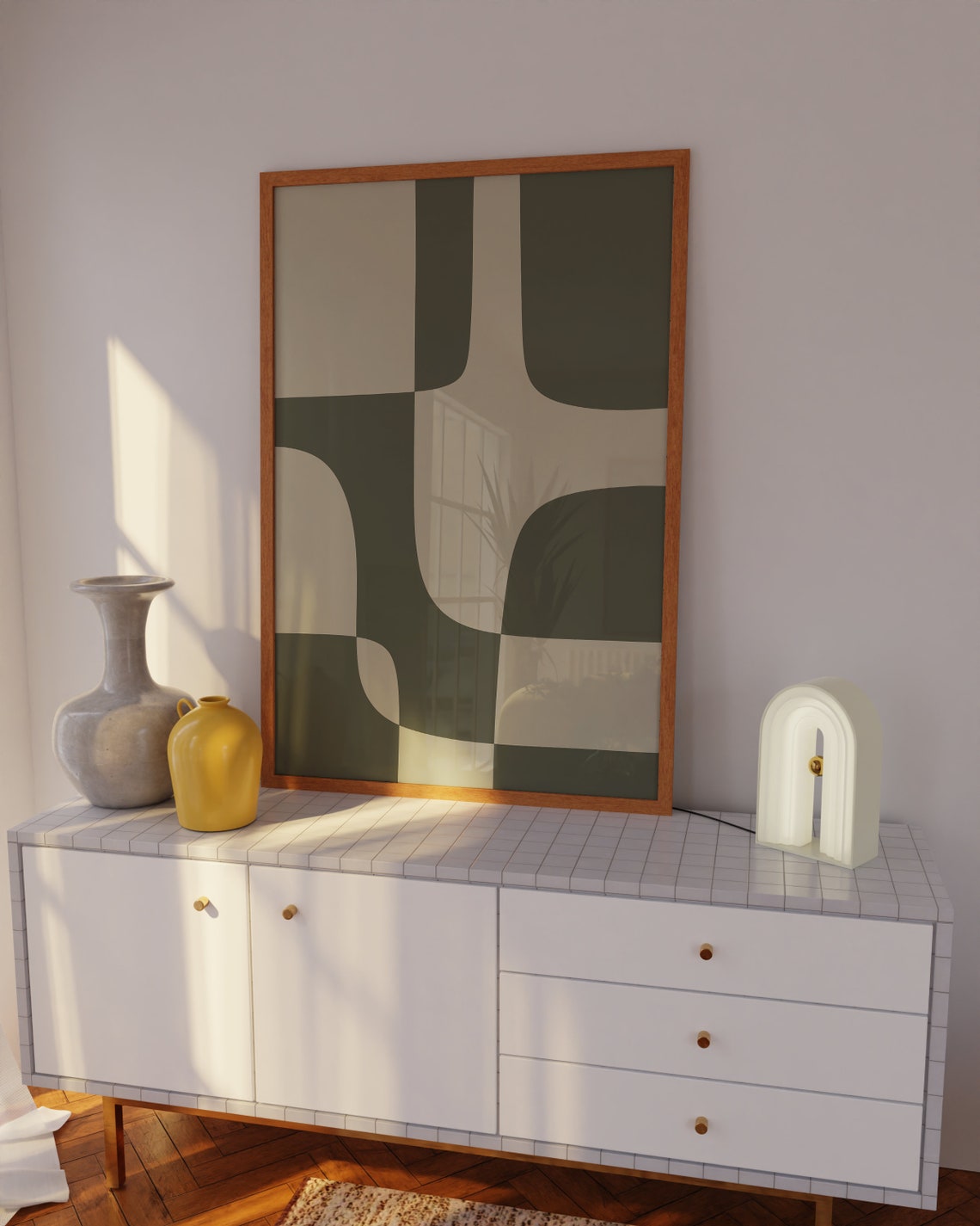 Olive Green Organic Shapes Mid Century Modern Abstract Poster - Image 3