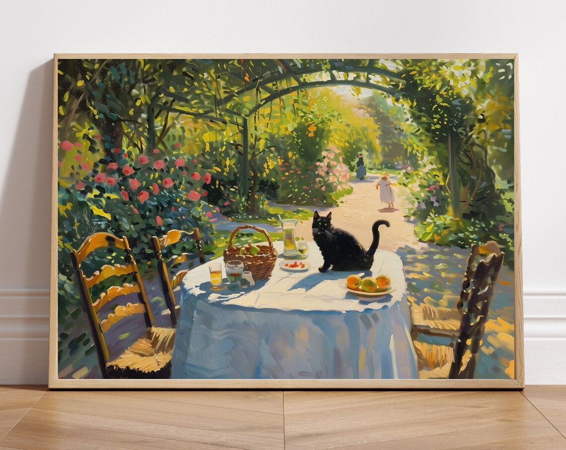 Monet-Inspired Cat Garden Landscape Art Print