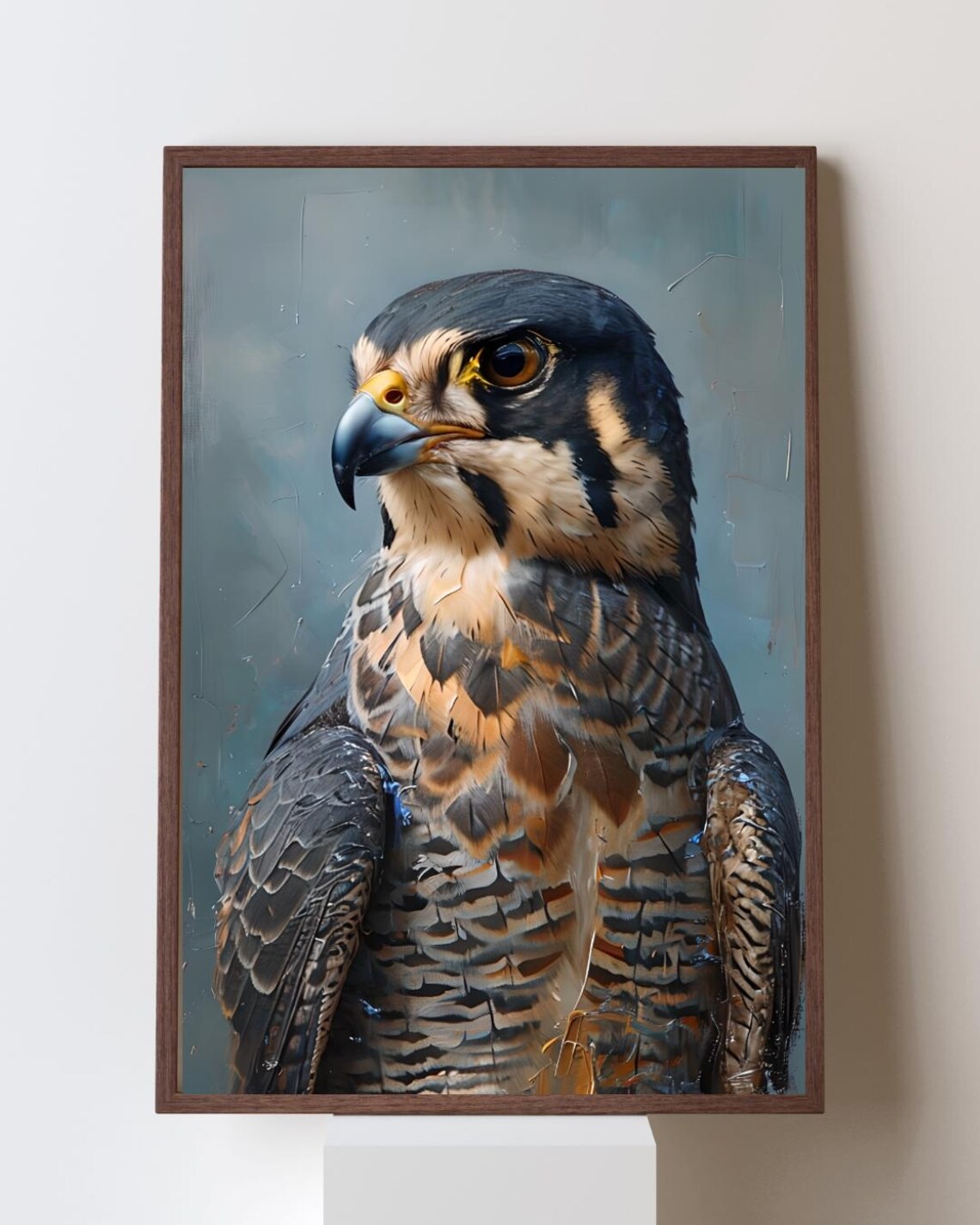 Peregrine Falcon Portrait with Fierce Profile in Impasto Detail Poster