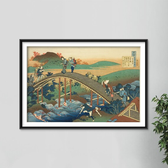 Katsushika Hokusai People Crossing An Arched Bridge 1835 Painting Photo Poster Print Art Gift Japanese Japan Ukiyo E