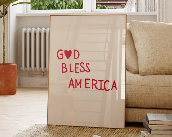 God Bless America Print Fourth Of July Poster Minimalist Heart Decor Red Usa Print Cute Patriotic Wall Art 1 Print