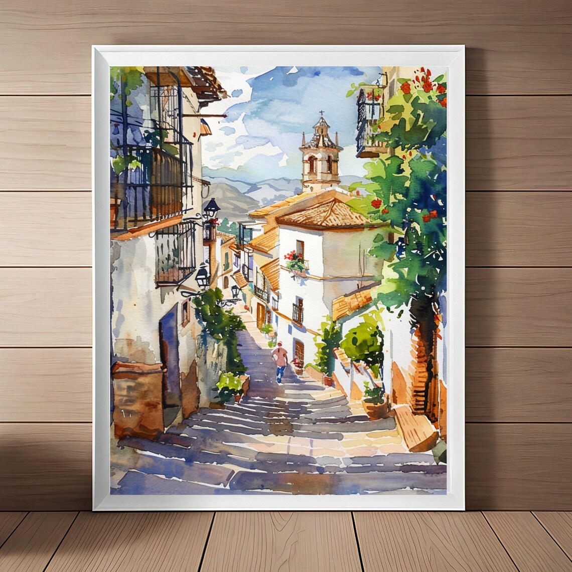 Granada Streetscape Watercolor Art Print, Spain