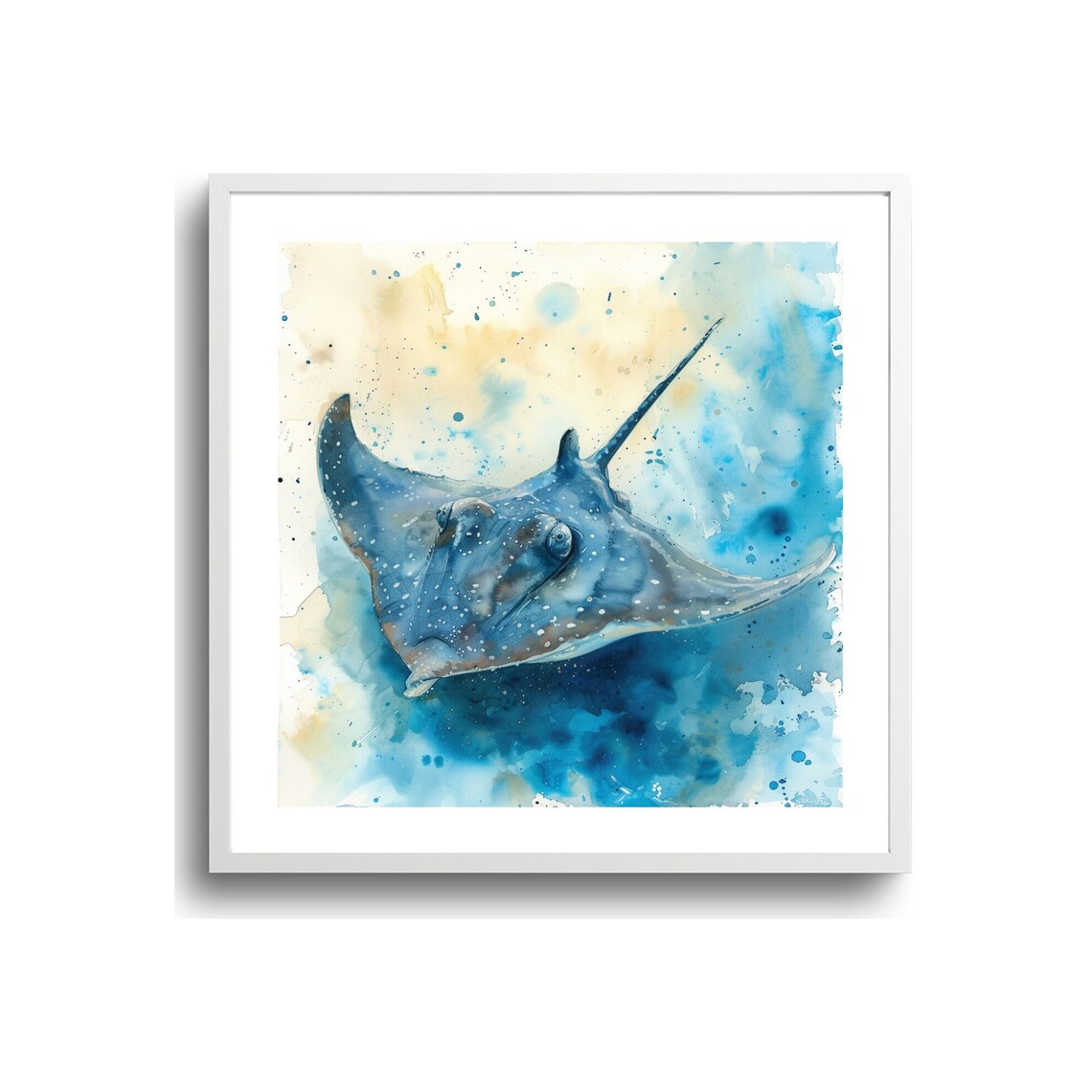 Stingray Watercolor Blue Ocean Underwater Marine Life Poster