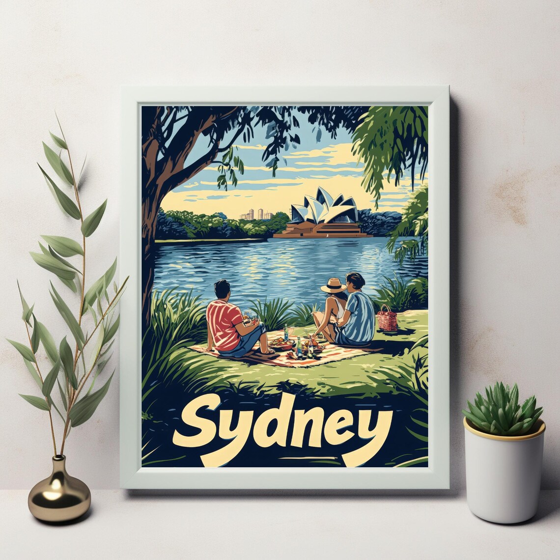 Serene Sydney Picnic By Water, Vintage Travel Poster - Image 3
