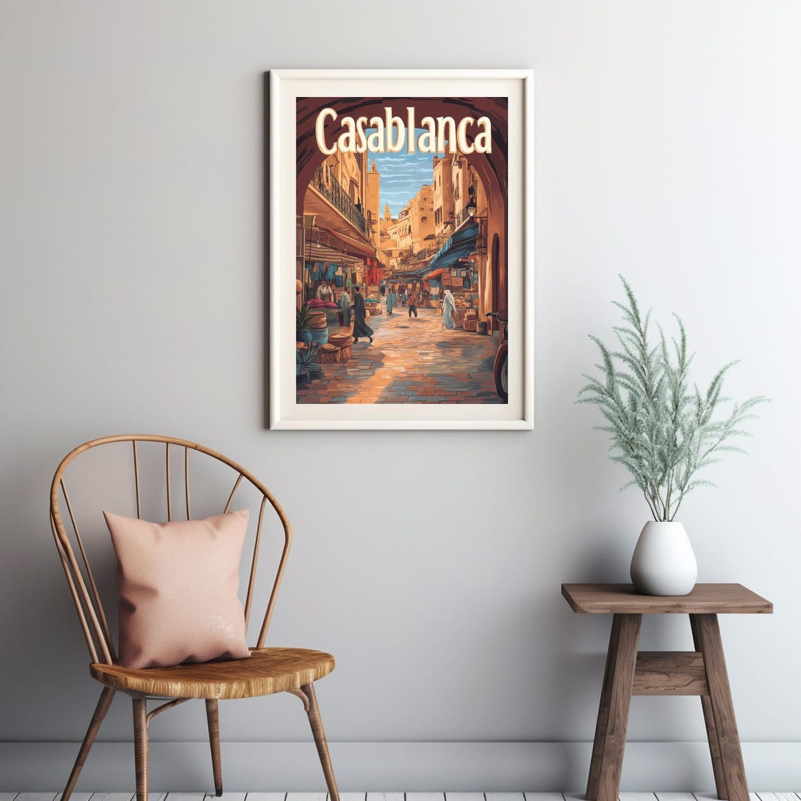 Vibrant Marketplace In Casablanca A Colorful Illustrated Scene Of Daily Life And Cultural Richness