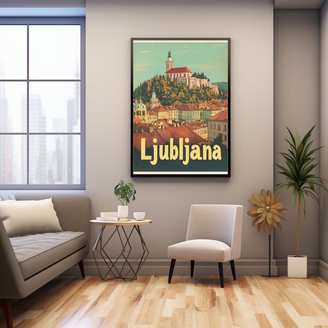 Vintage Ljubljana Illustration Nostalgic Travel Poster With Castle And Rooftops Wall Art - Image 3
