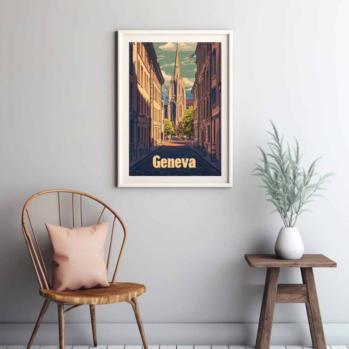 Explore The Serene Charm Of Geneva A Picturesque Street Scene With Classic And Modern Architecture