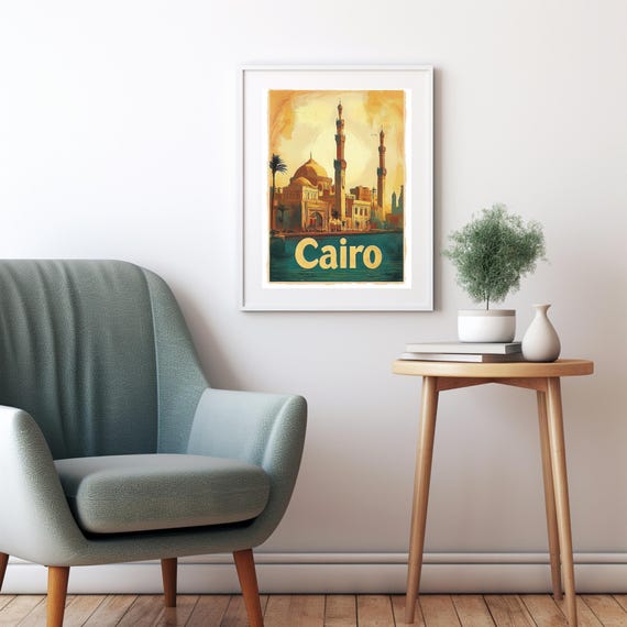 Vintage Cairo Travel Poster Explore The Exotic Beauty Of Cairo With Iconic Architecture In Warm Tones