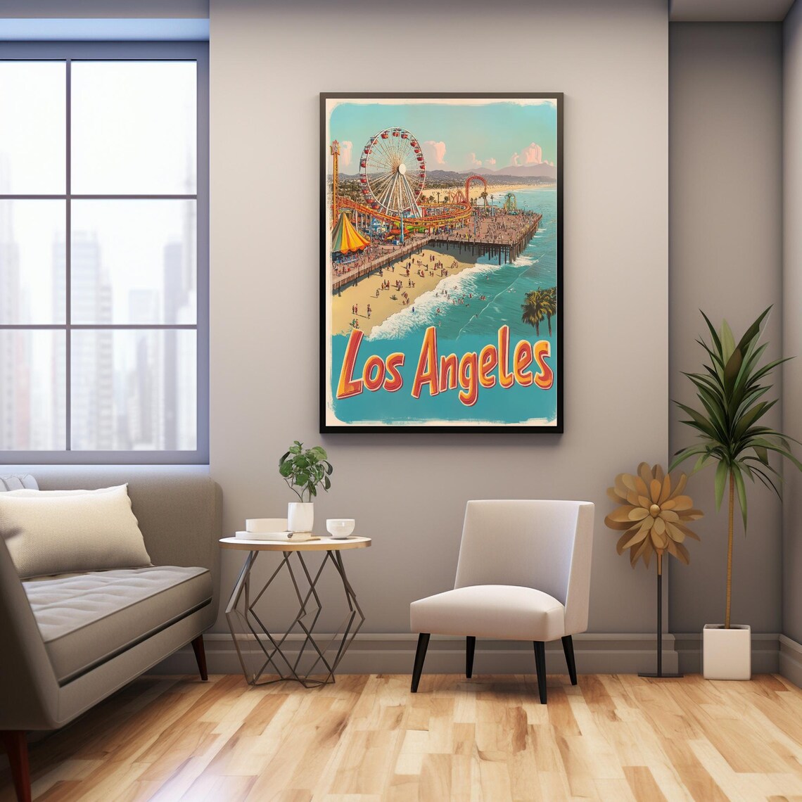 Los Angeles Retro Beach Scene, Santa Monica Pier - Image 3