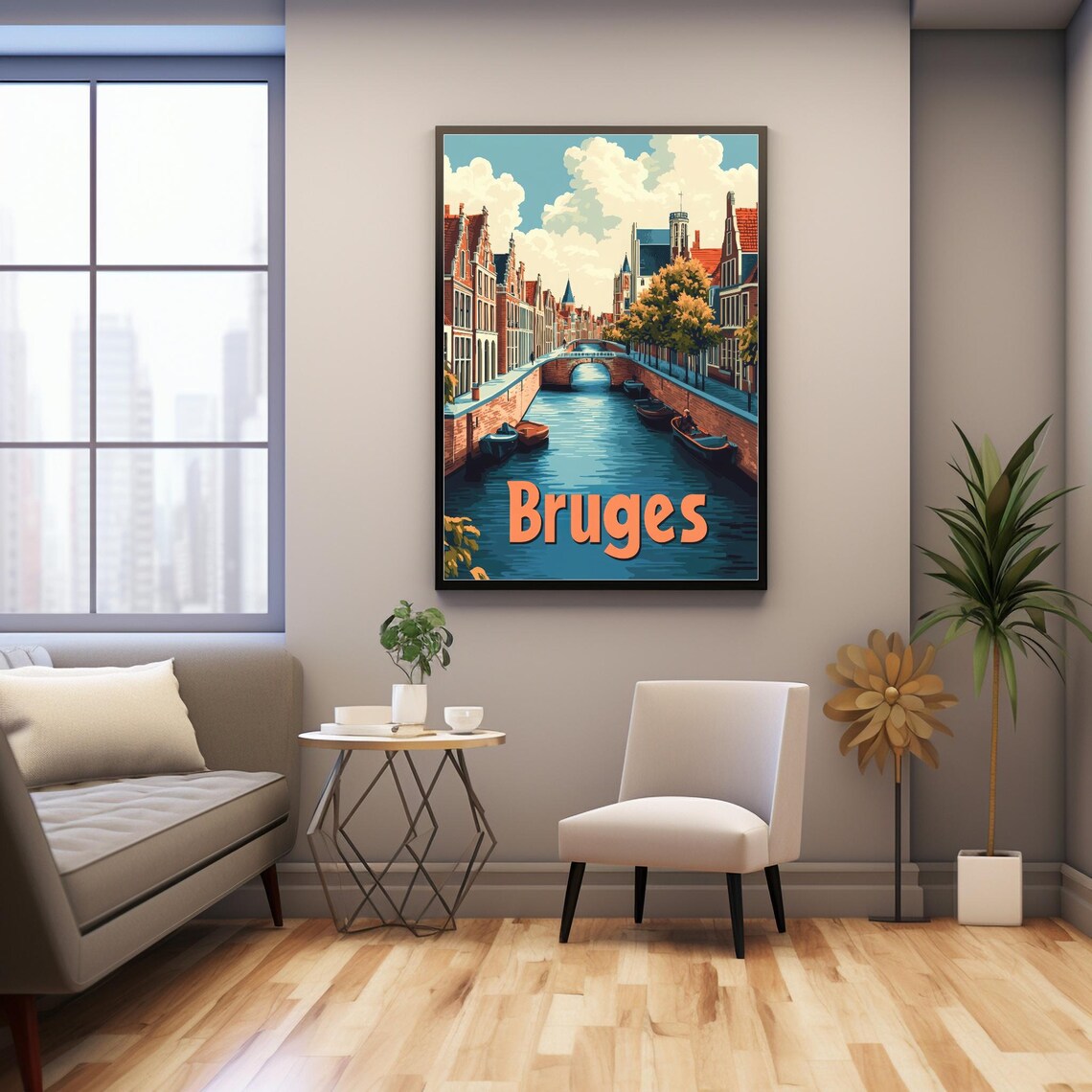Bruges Canal Scene, Traditional Architecture Travel Poster - Image 3