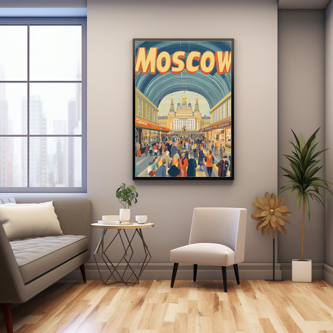 Vibrant Moscow Scene With Bold Moscow Typography Lively Arcade Market Illustration Art Print - Image 3