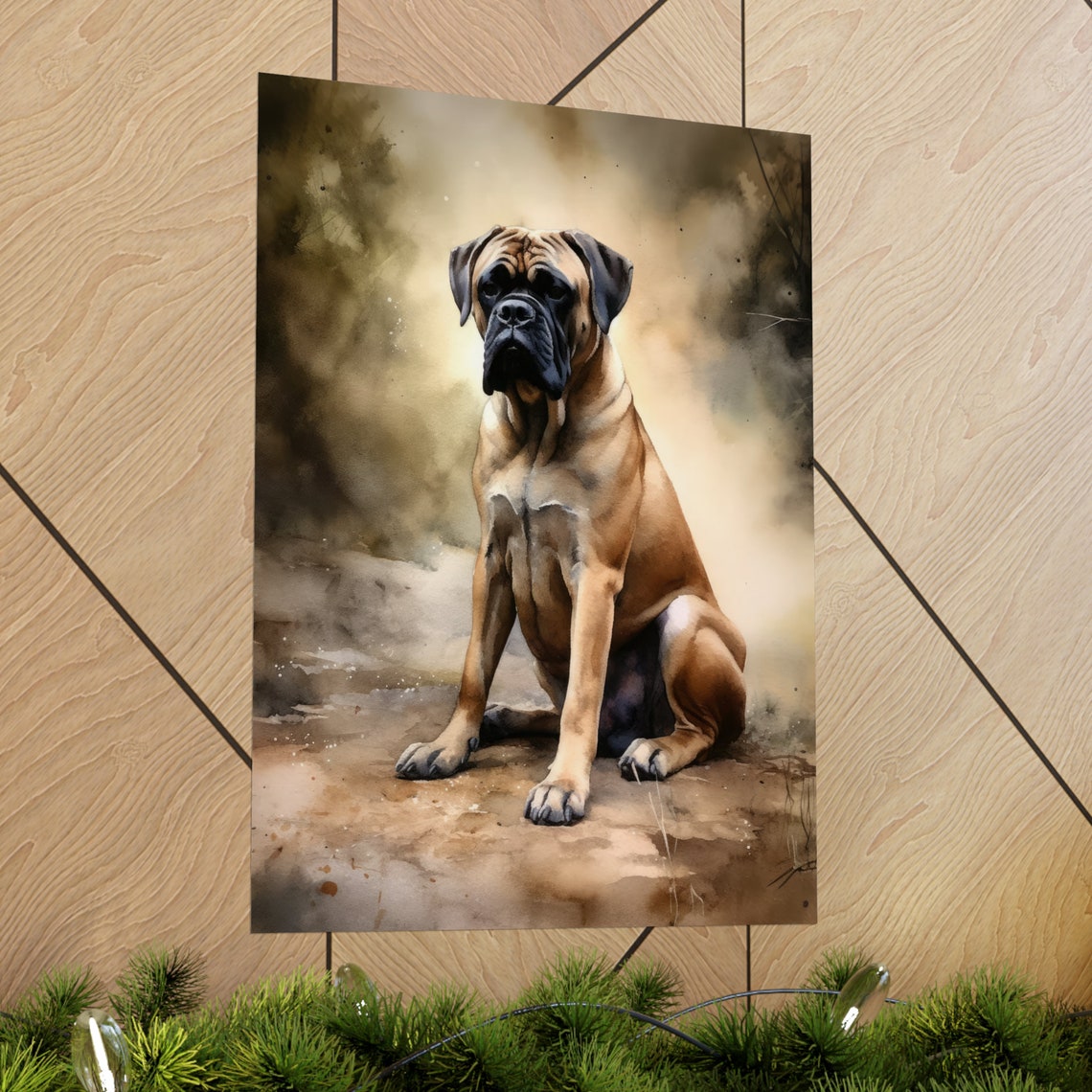 Boerboel Mastiff Dog Sitting Watercolor Portrait Breed Art Poster - Image 2