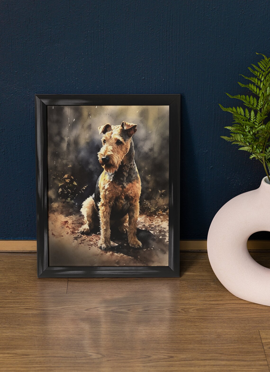 Lakeland Terrier Watercolor Portrait Sitting In Dark Forest Art Print