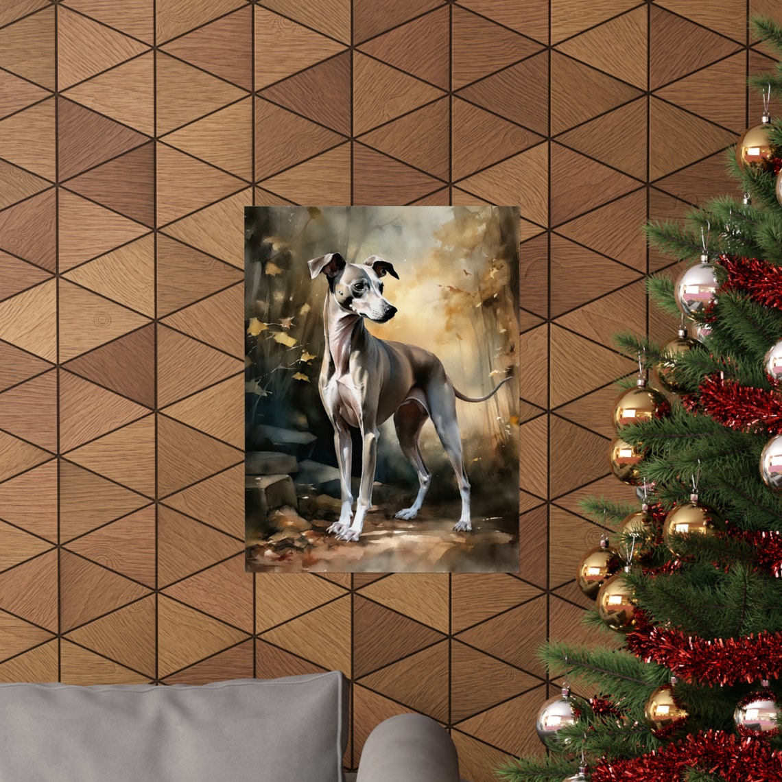Italian Greyhound Standing In Golden Autumn Light Watercolor Poster - Image 3