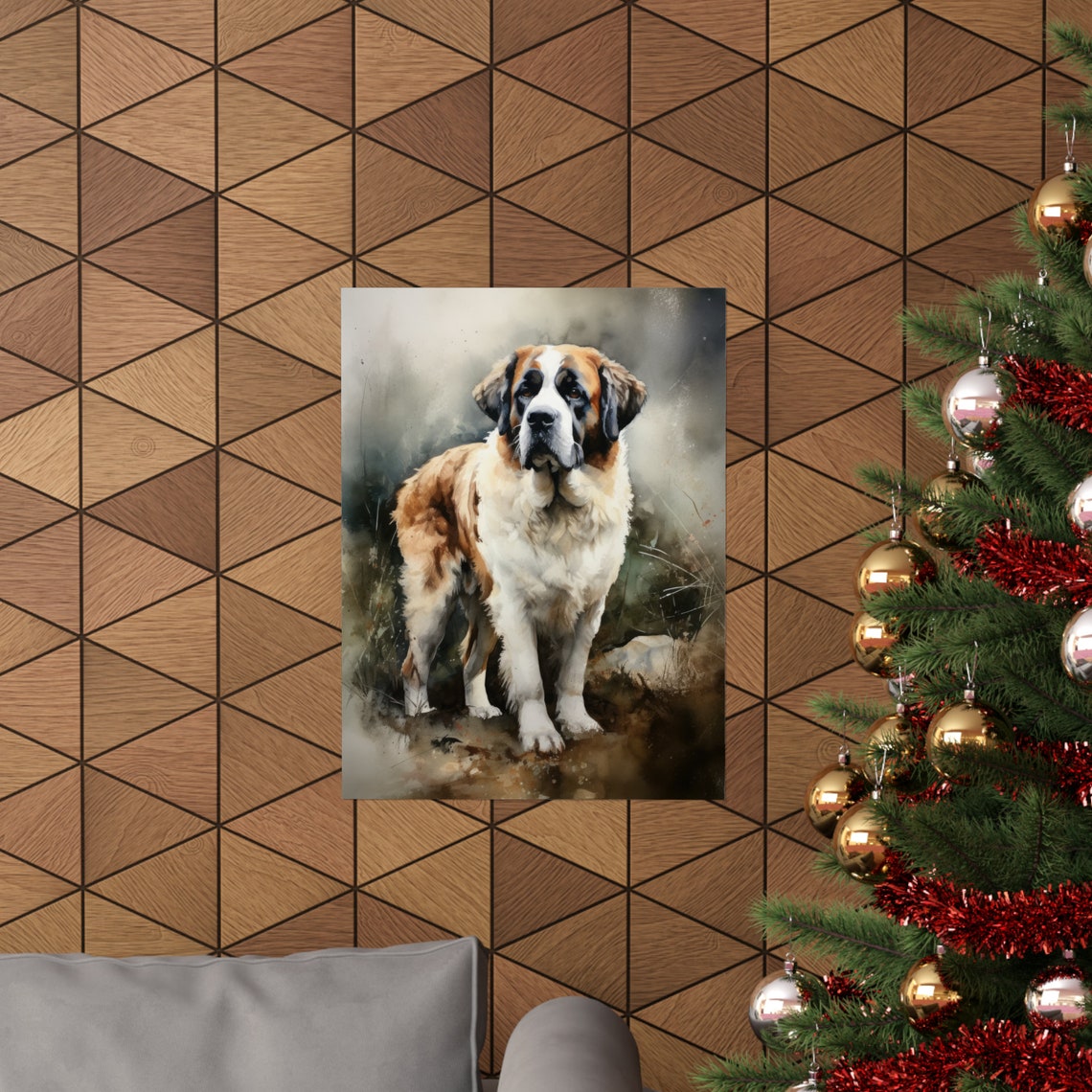 St Bernard Dog Watercolor Portrait Standing Alpine Breed Poster - Image 3