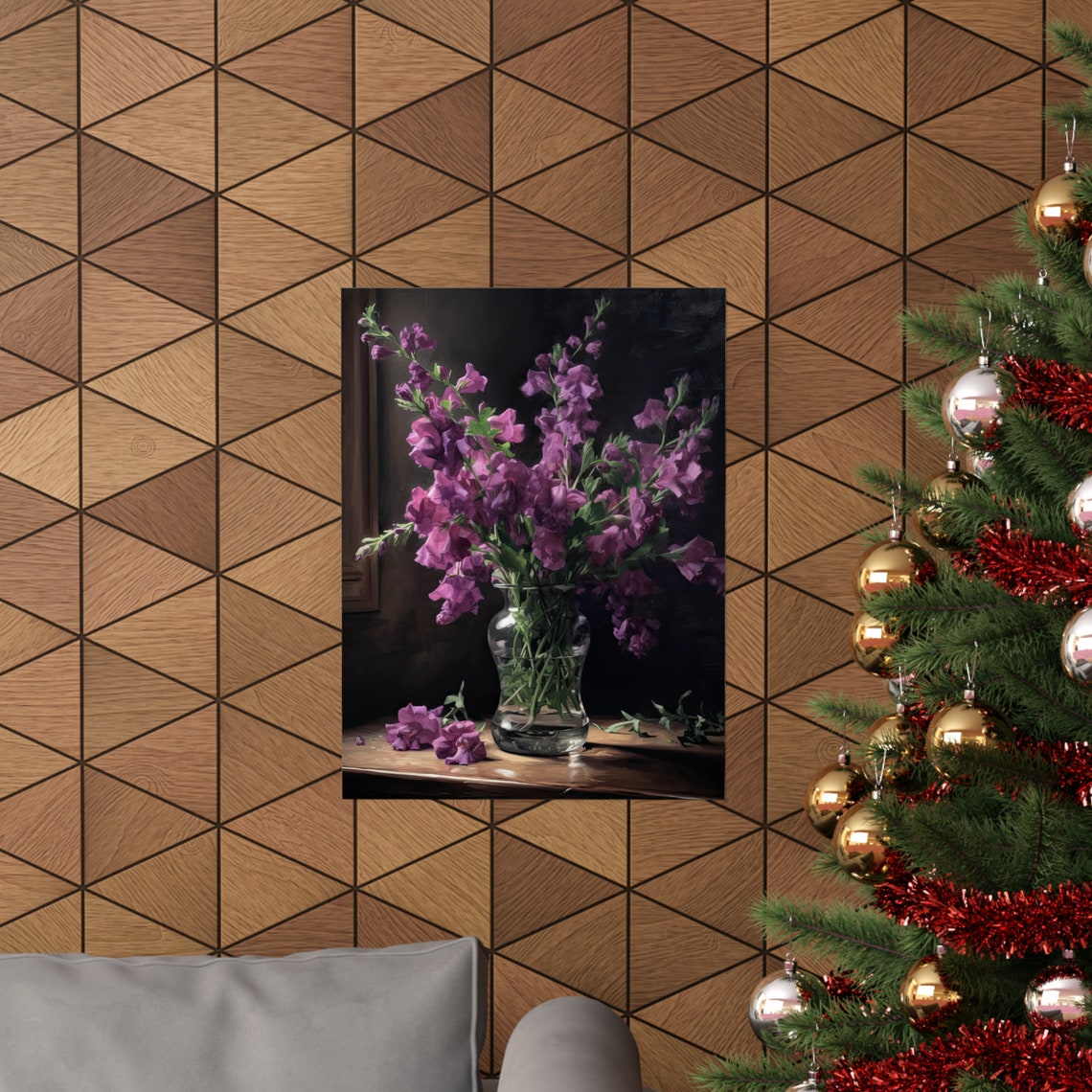 Magenta Purple Snapdragon Bouquet Glass Vase Dark Still Life Poster - Image 3