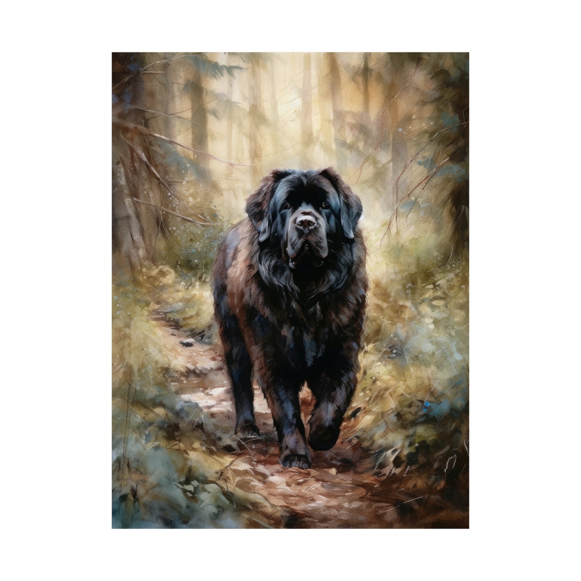 Newfoundland Dog Forest Path Painting Black Gentle Giant Art Print - Image 4
