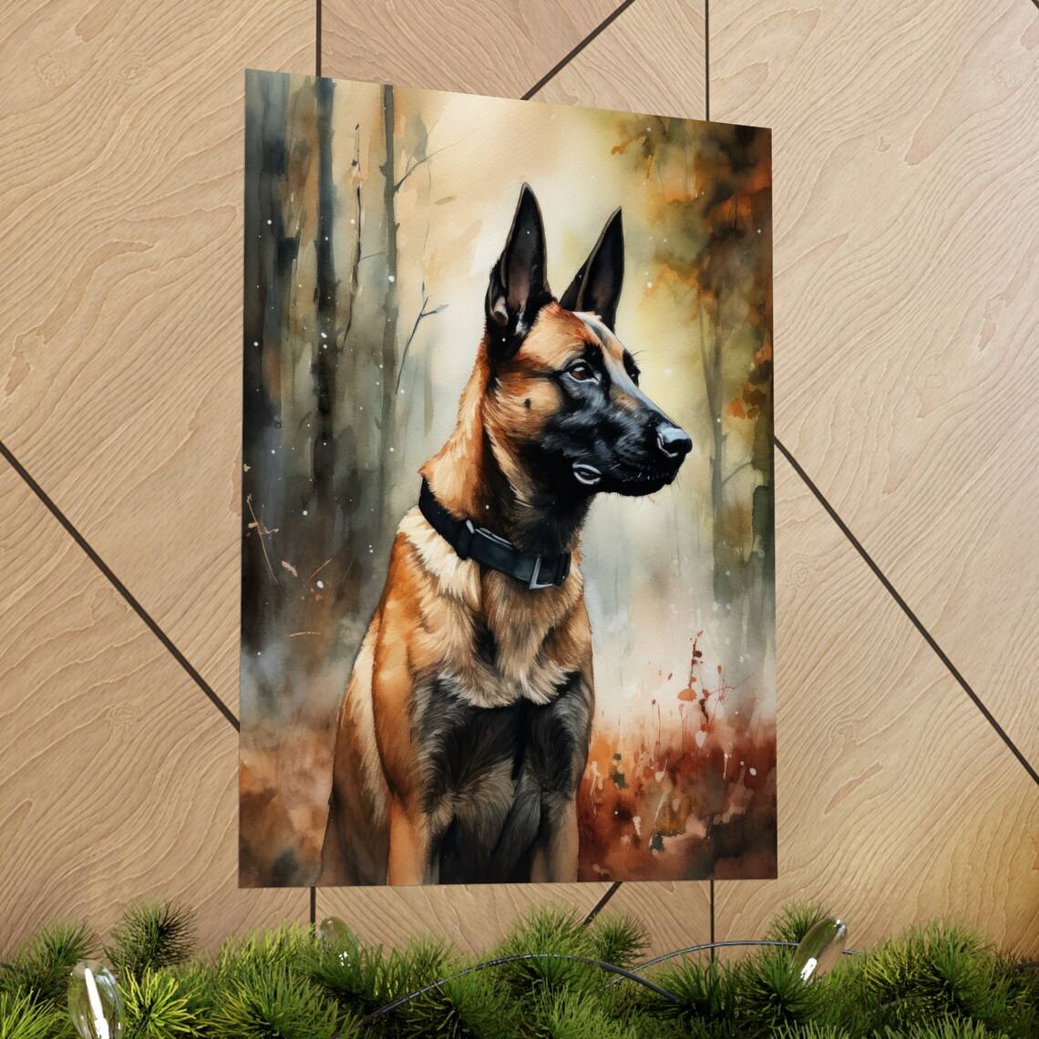 Belgian Malinois Portrait in Misty Forest Watercolor Dog Art Print - Image 2