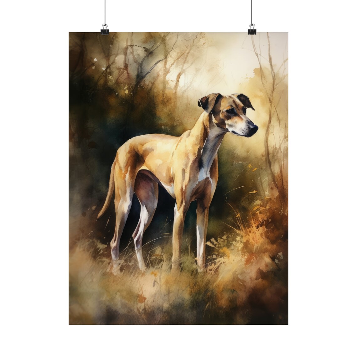 English Greyhound in Golden Autumn Grass Watercolor Dog Art Print - Image 5