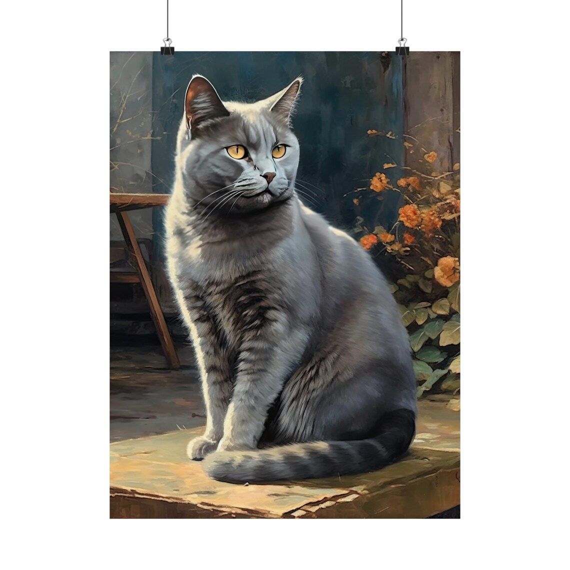 Chartreux Cat Blue Gray Coat With Amber Eyes Sitting On Ledge Art Print - Image 5