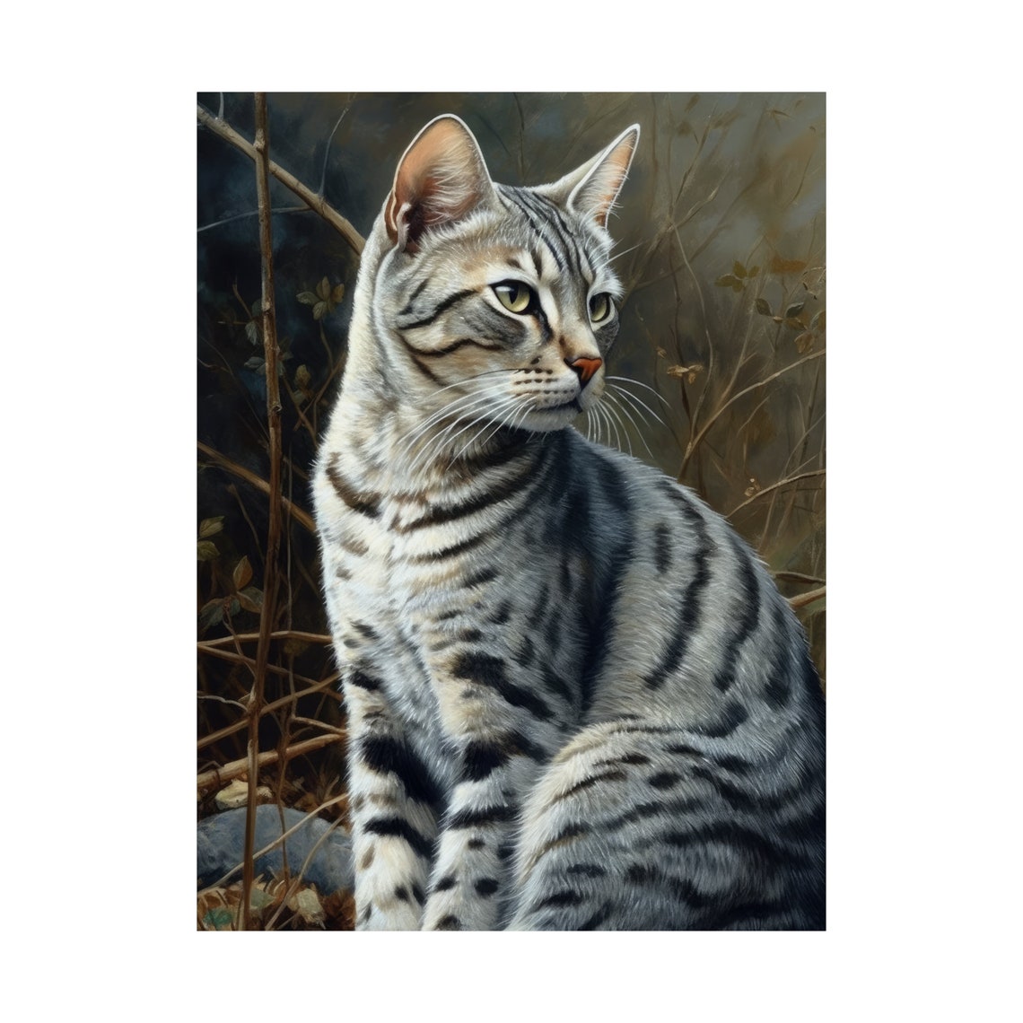 Egyptian Mau Silver Spotted Cat Green Eyes Portrait Art Poster - Image 4