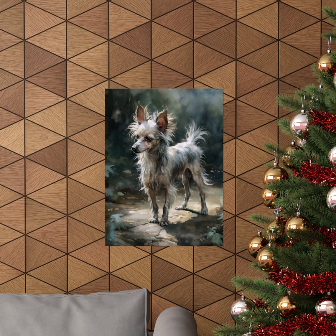 Chinese Crested Dog Standing In Dappled Light Watercolor Dog Poster - Image 3