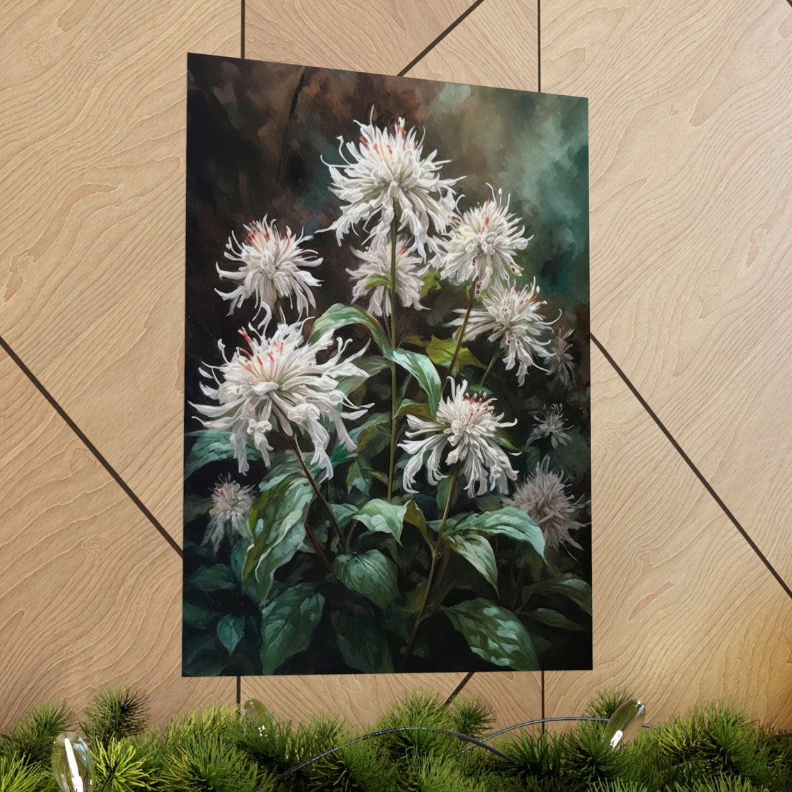 White Bee Balm Flower Art Print Flower Painting Flower Dcor Floral Art Print Floral Wall Art Painting Floral Artwork Botanical Print - Image 2